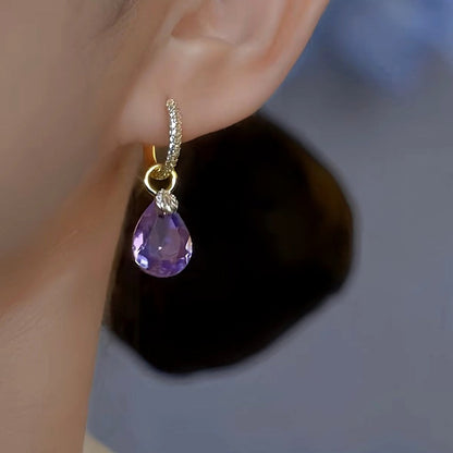 14K Gold-Plated Elegant Purple Water Drop Earrings