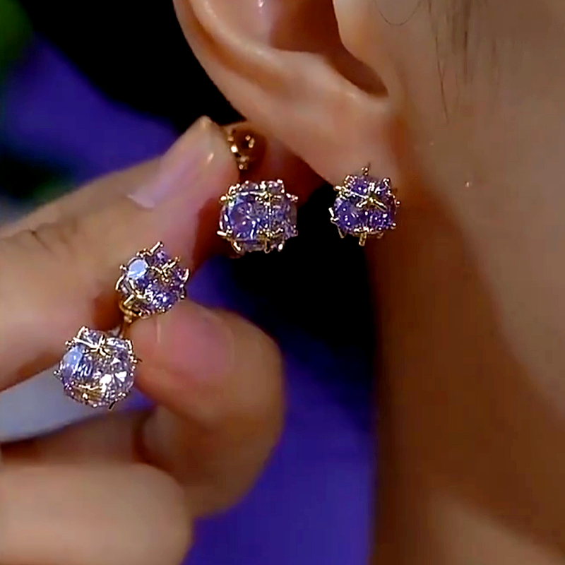 14K Gold-Plated Elegant Purple Zircon Square Earrings
