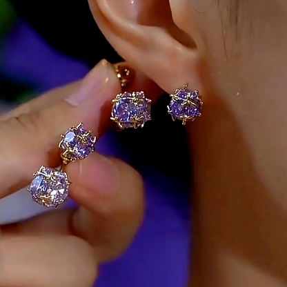 14K Gold-Plated Elegant Purple Zircon Square Earrings