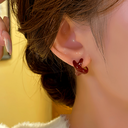 14K Gold-Plated Elegant Red Cross Irregular Earrings
