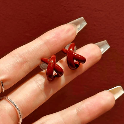 14K Gold-Plated Elegant Red Cross Irregular Earrings