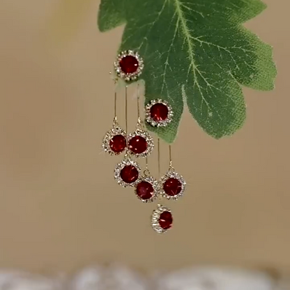 14K Gold-Plated Elegant Red Crystal Tassel Earrings