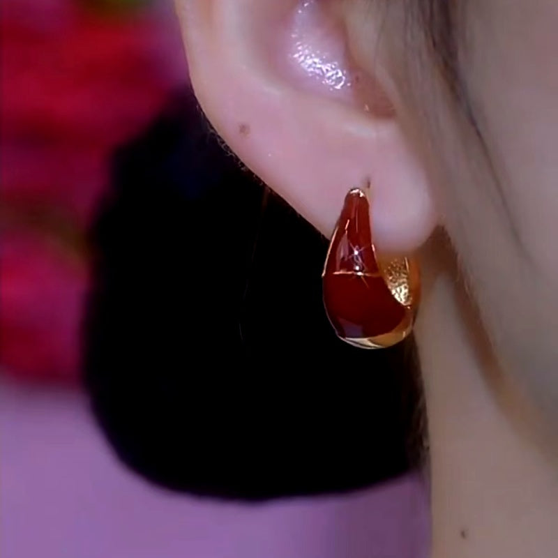 14K Gold-Plated Elegant Red Oil Drop Earrings