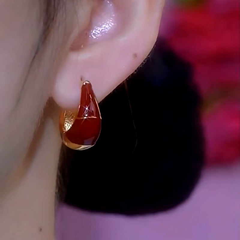 14K Gold-Plated Elegant Red Oil Drop Earrings