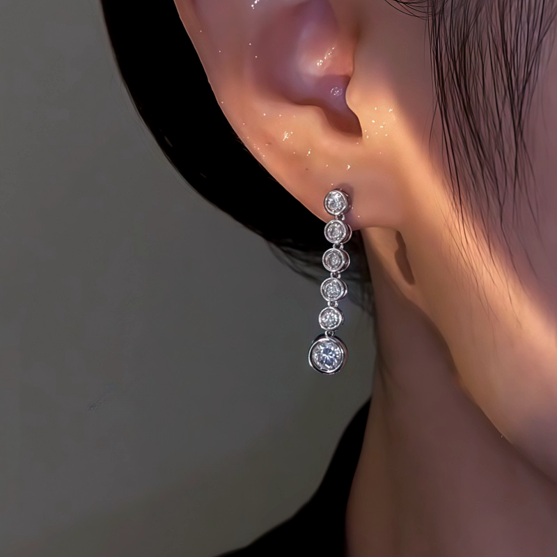 14K Gold-Plated Elegant Round Zircon Tassel Earrings
