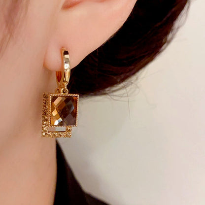 14K Gold-Plated Elegant Shiny Chanel-Style Geometric Zircon Earrings