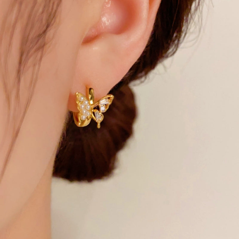 14K Gold-Plated Elegant Small Butterfly Hoop Earrings