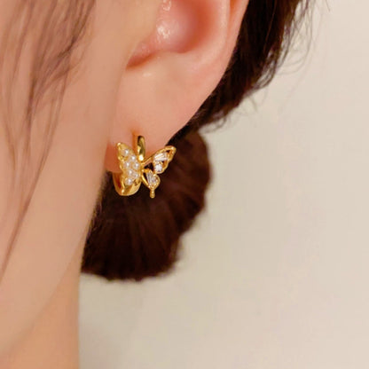 14K Gold-Plated Elegant Small Butterfly Hoop Earrings