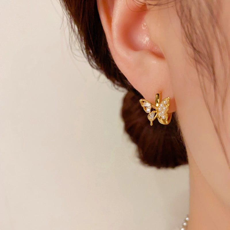 14K Gold-Plated Elegant Small Butterfly Hoop Earrings
