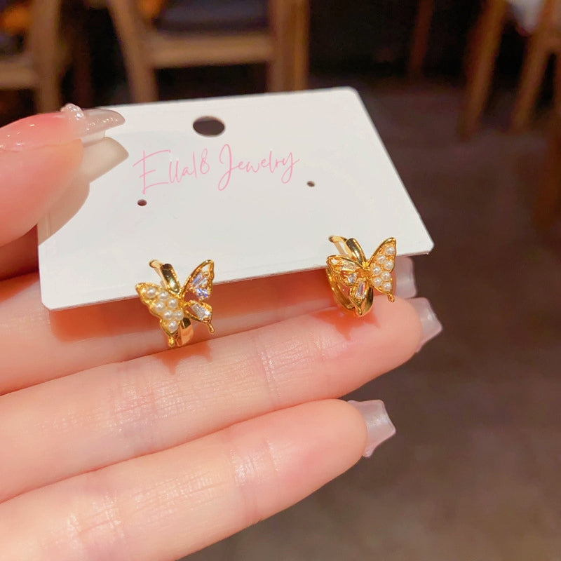 14K Gold-Plated Elegant Small Butterfly Hoop Earrings