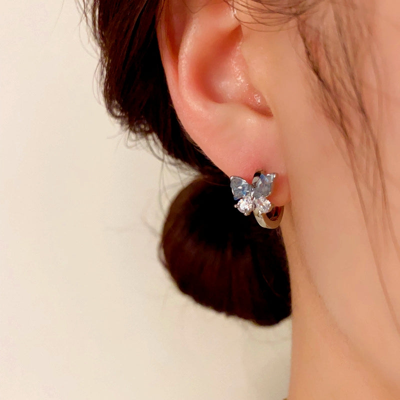 14K Gold-Plated Elegant Small Crystal Butterfly Earrings