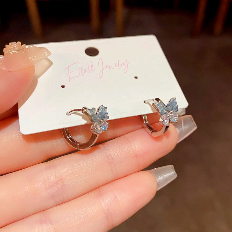 14K Gold-Plated Elegant Small Crystal Butterfly Earrings