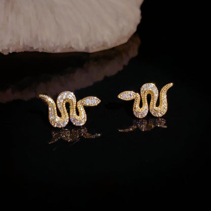 14K Gold-Plated Elegant Snake Stud Earrings