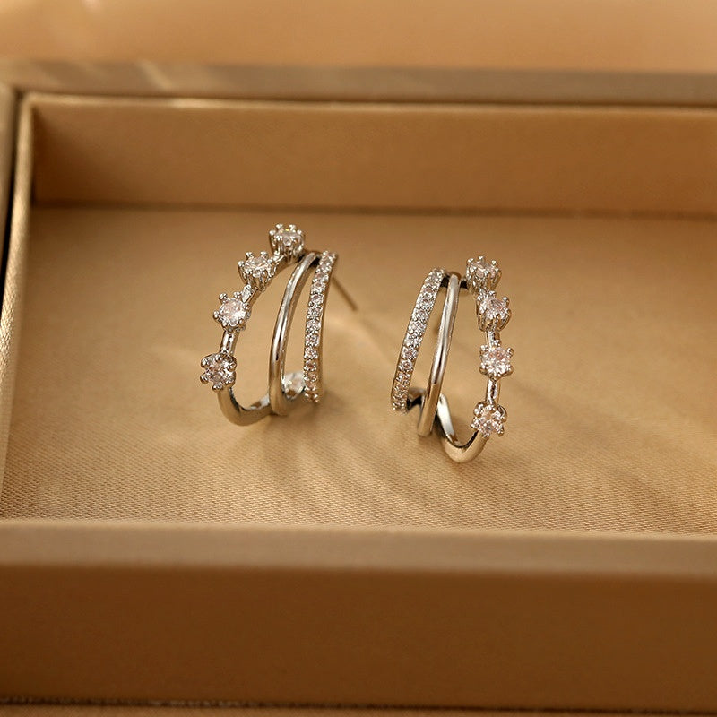 14K Gold-Plated Elegant Three-Layer Zircon Earrings