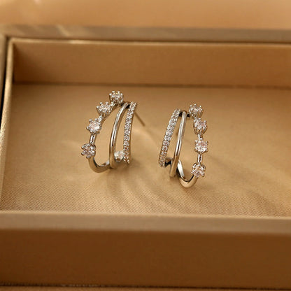 14K Gold-Plated Elegant Three-Layer Zircon Earrings