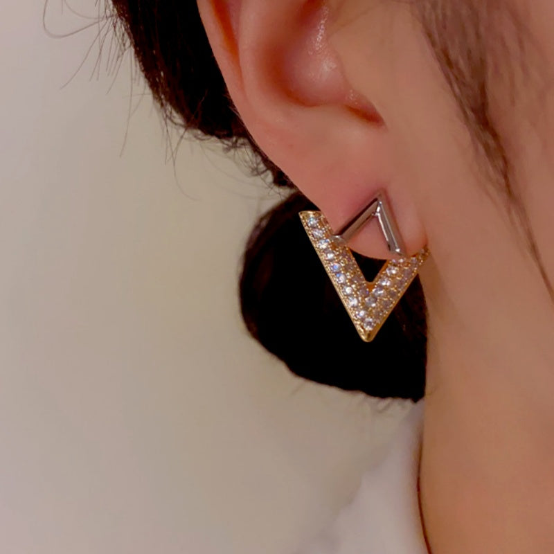 14K Gold-Plated Elegant V Letter Front And Back Earrings