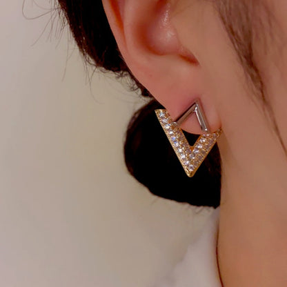 14K Gold-Plated Elegant V Letter Front And Back Earrings