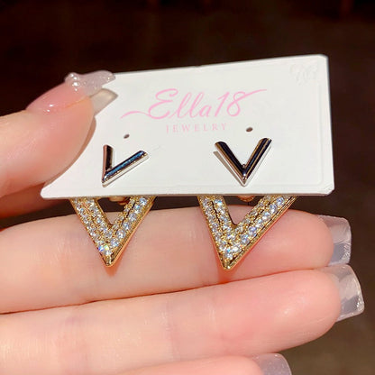 14K Gold-Plated Elegant V Letter Front And Back Earrings