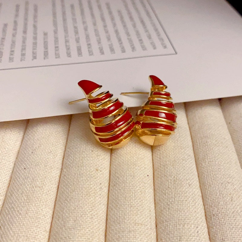 14K Gold-Plated Elegant Water Drop Oil Spiral Earrings