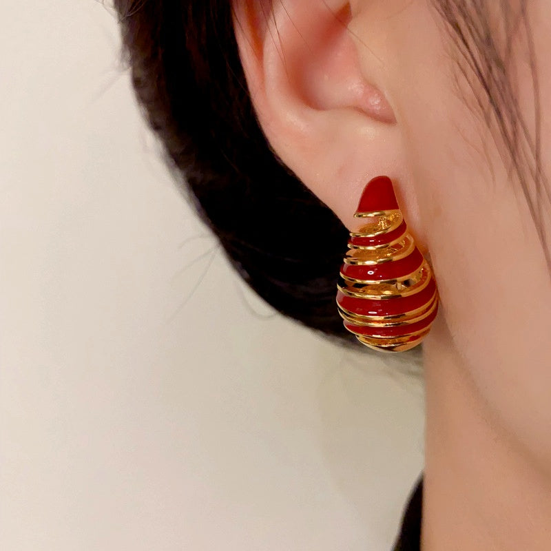 14K Gold-Plated Elegant Water Drop Oil Spiral Earrings