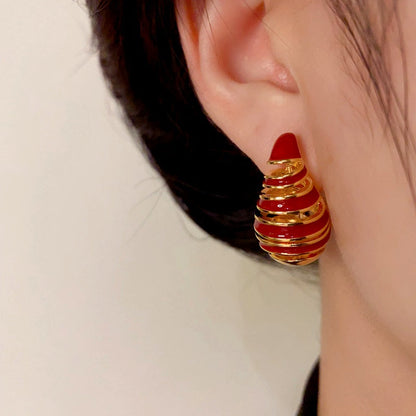14K Gold-Plated Elegant Water Drop Oil Spiral Earrings