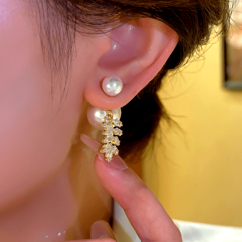 14K Gold-Plated Elegant Wheat Ear Pearl Earrings