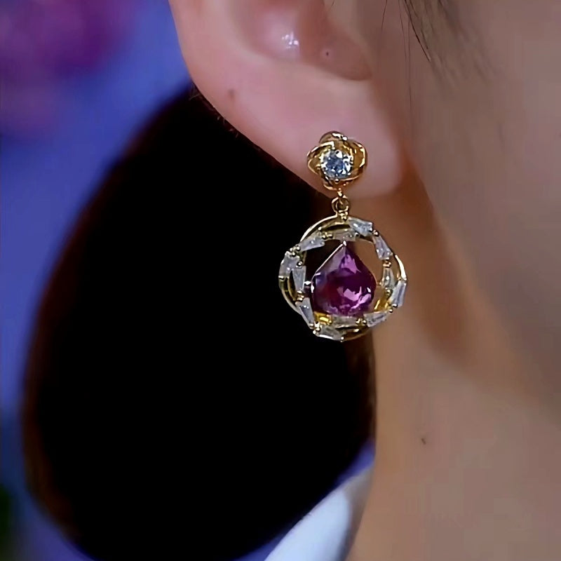 14K Gold-Plated Elegant Winding Purple Diamond Earrings