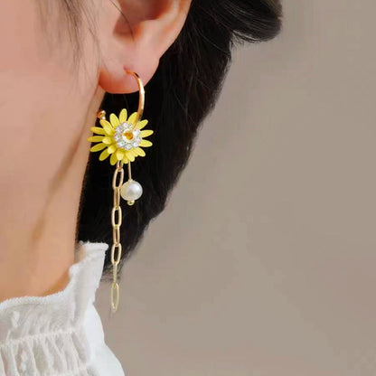 14K Gold-Plated Elegant Yellow Flower Earrings