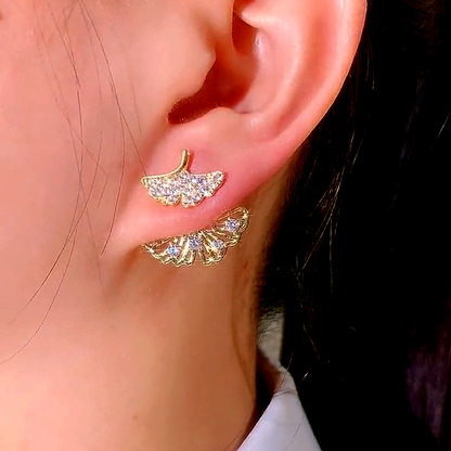 14K Gold-Plated Elegant Zircon Apricot Leaf Earrings