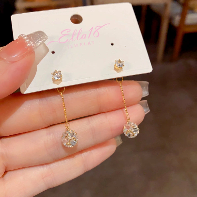 14K Gold-Plated Elegant Zircon Ball Tassel Earrings