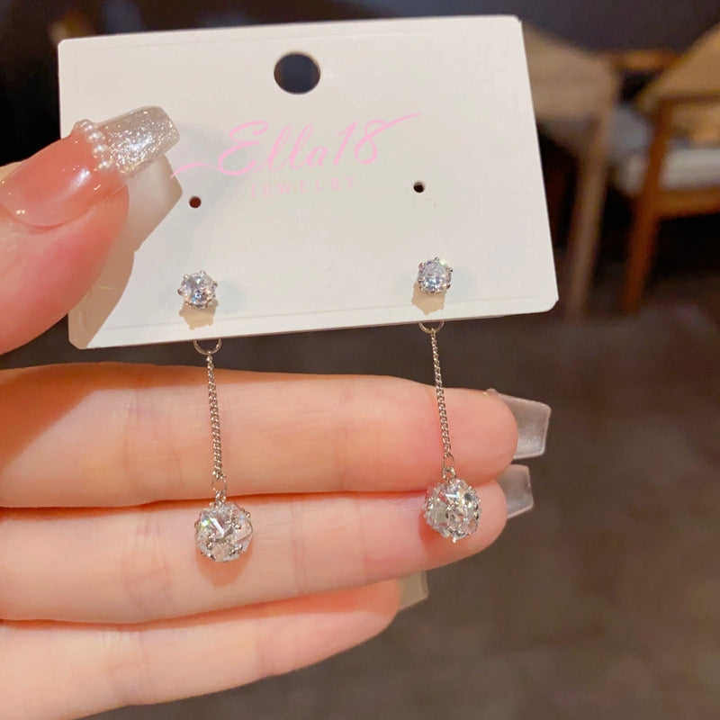 14K Gold-Plated Elegant Zircon Ball Tassel Earrings