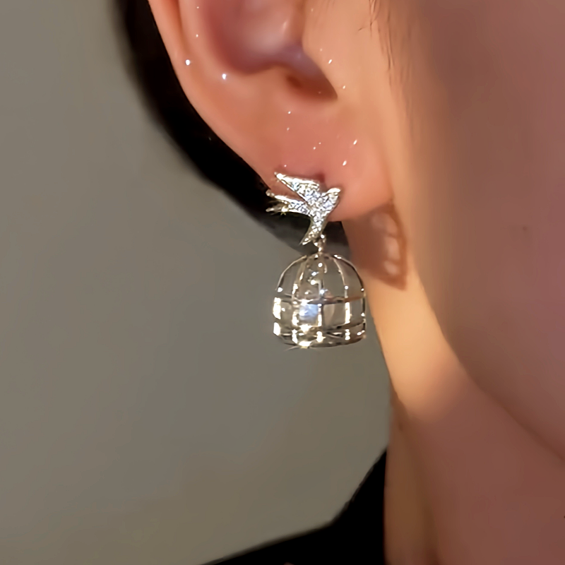 14K Gold-Plated Elegant Zircon Birdcage Earrings