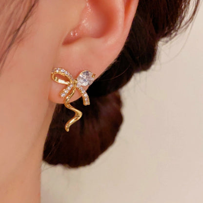 14K Gold-Plated Elegant Zircon Bow Earrings
