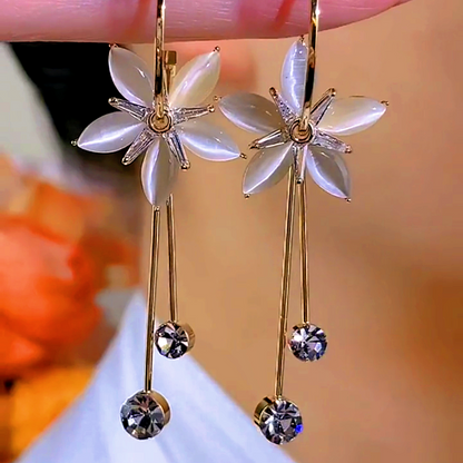 14K Gold-Plated Elegant Zircon Cat's Eye Flower Earrings