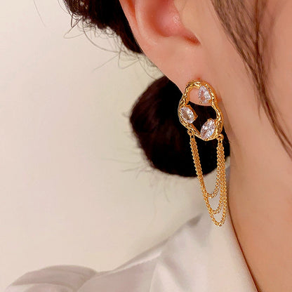 14K Gold-Plated Elegant Zircon Chain Tassel Earrings