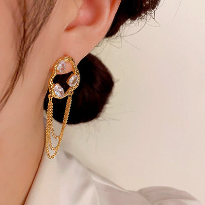 14K Gold-Plated Elegant Zircon Chain Tassel Earrings