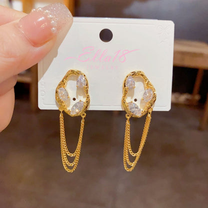 14K Gold-Plated Elegant Zircon Chain Tassel Earrings
