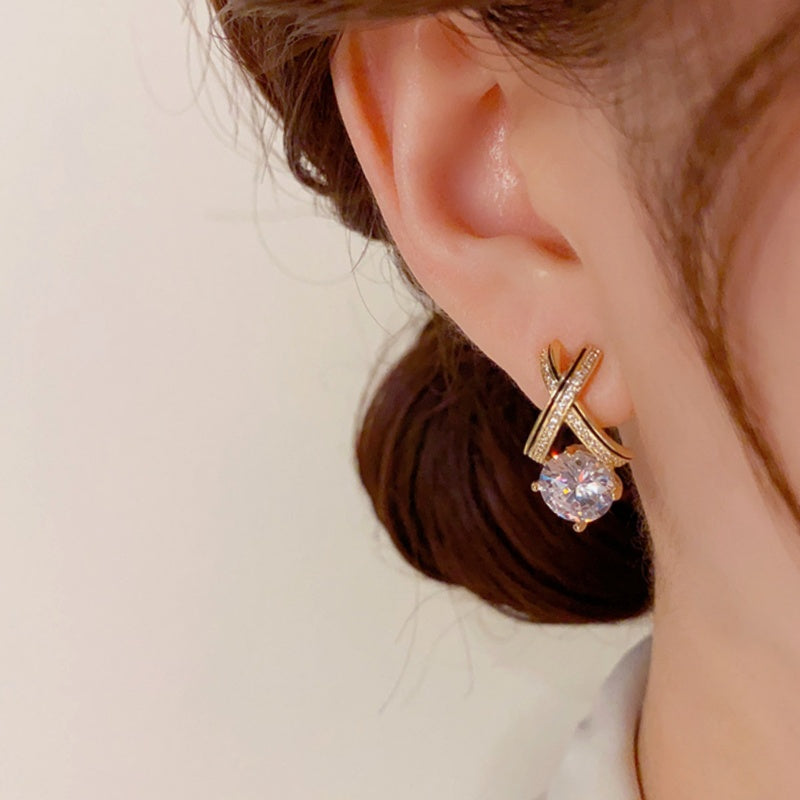 14K Gold-Plated Elegant Zircon Cross Earrings