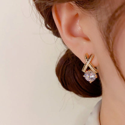 14K Gold-Plated Elegant Zircon Cross Earrings