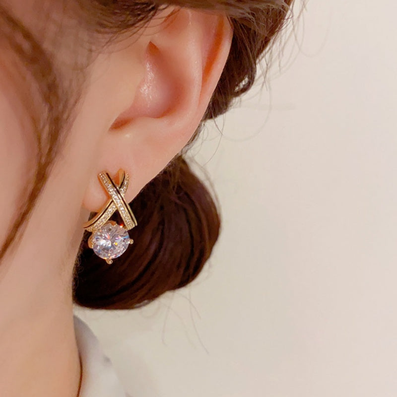 14K Gold-Plated Elegant Zircon Cross Earrings
