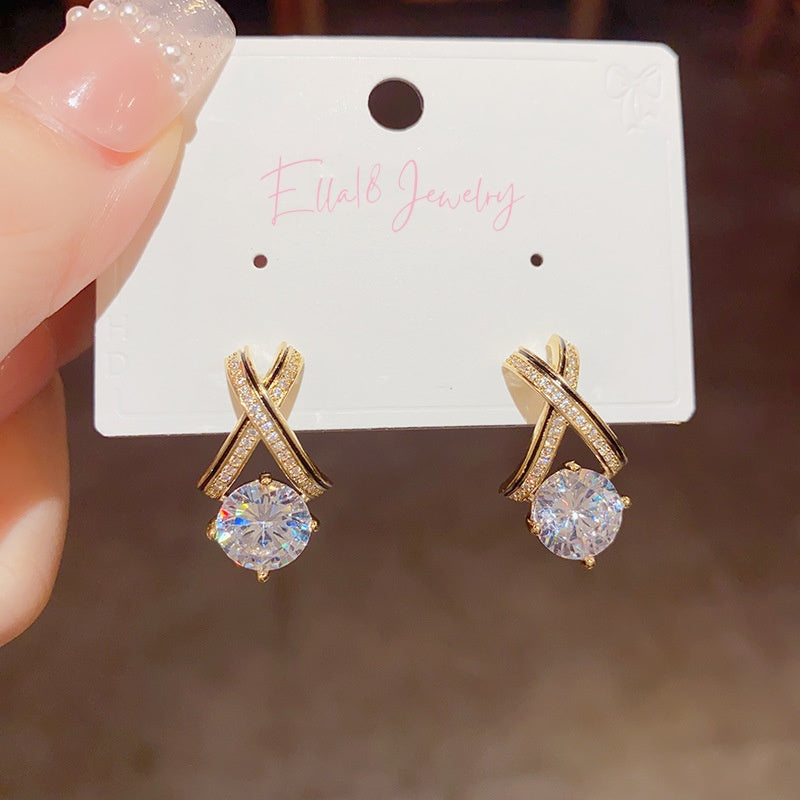 14K Gold-Plated Elegant Zircon Cross Earrings