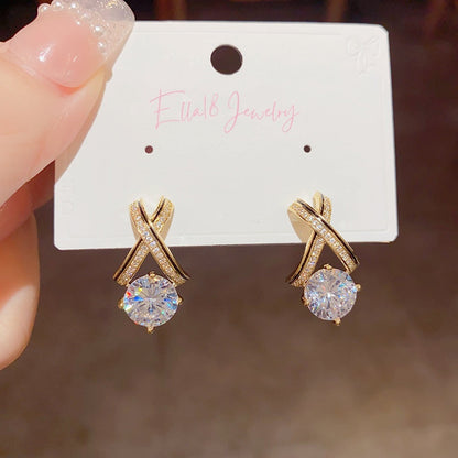 14K Gold-Plated Elegant Zircon Cross Earrings