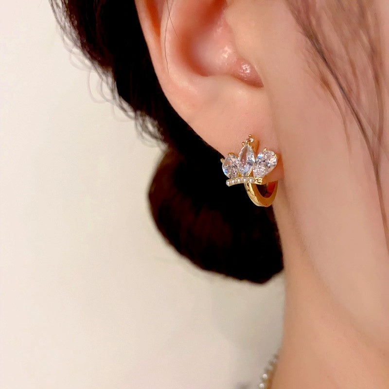 14K Gold-Plated Elegant Zircon Crown Ear Buckle Earrings