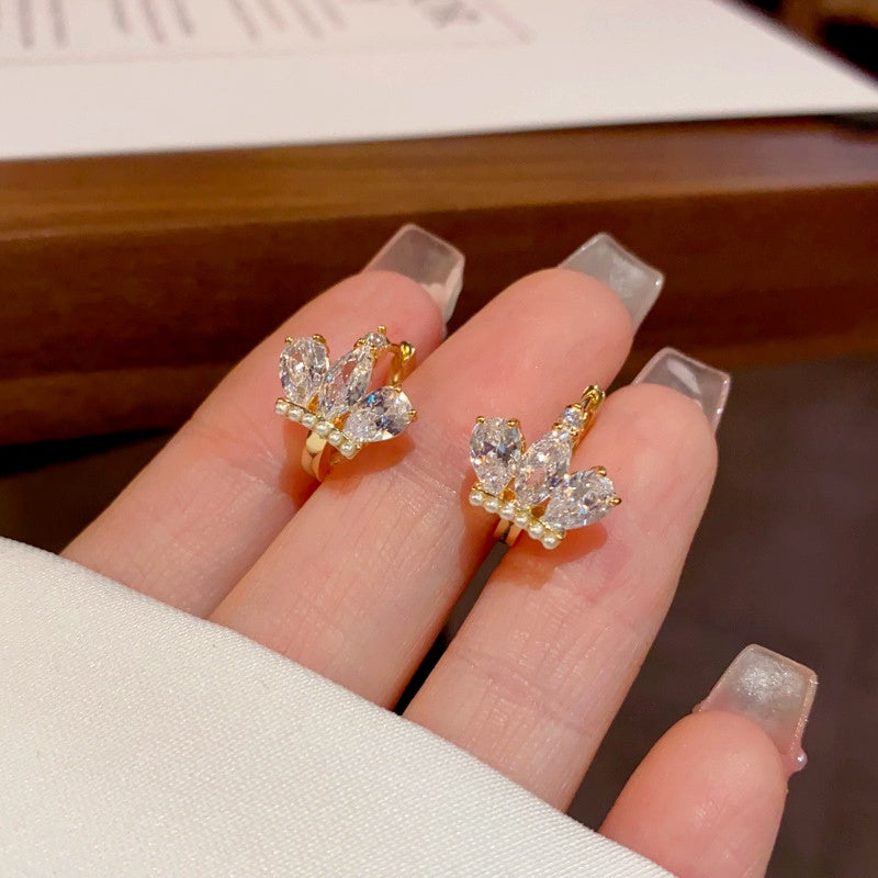 14K Gold-Plated Elegant Zircon Crown Ear Buckle Earrings