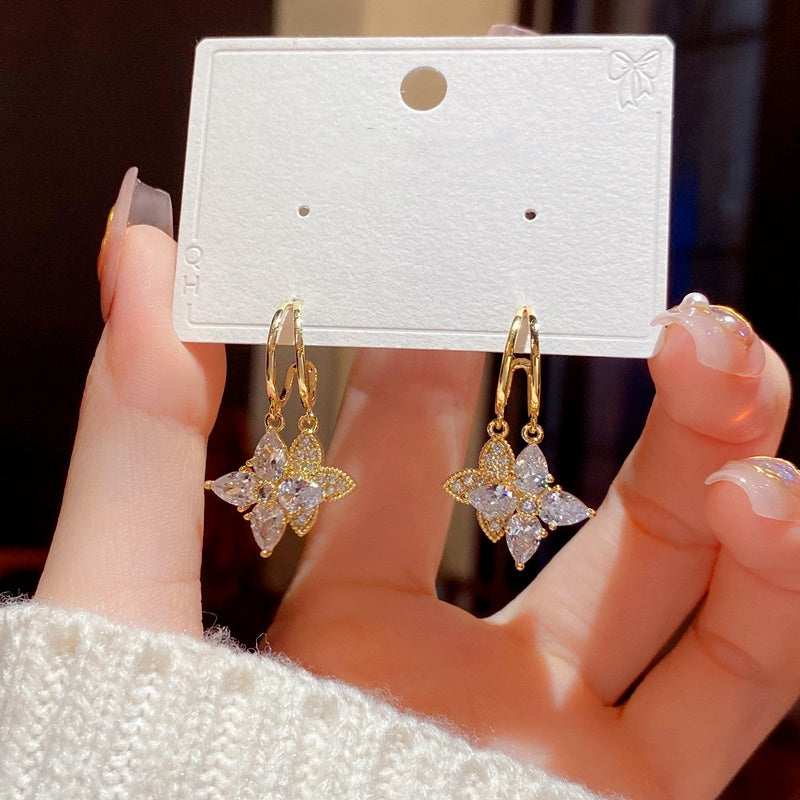 14K Gold-Plated Elegant Zircon Diamond Star Earrings
