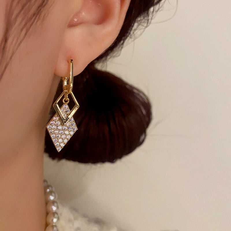 14K Gold-Plated Elegant Zircon Diamond Tassel Earrings