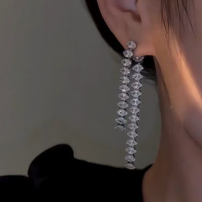 14K Gold-Plated Elegant Zircon Diamond Tassel Earrings