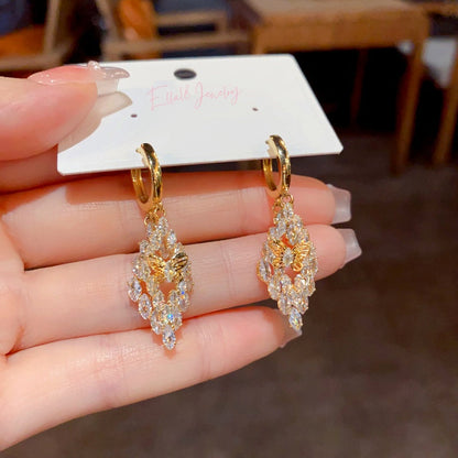 14K Gold-Plated Elegant Zircon Double-Layer Butterfly Earrings