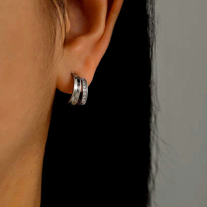14K Gold-Plated Elegant Zircon Double-Layer C-Shaped Earrings