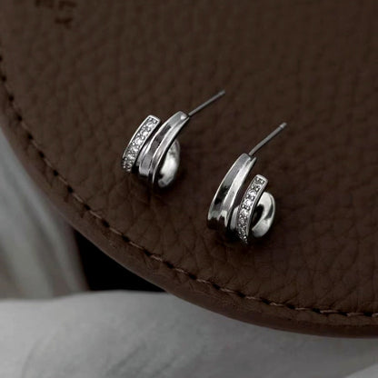 14K Gold-Plated Elegant Zircon Double-Layer C-Shaped Earrings